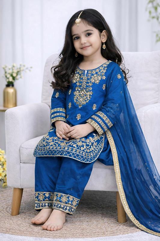 Ramzan Eid Special Kids Festive Silk Blue Baby clothes wholesaler in Surat